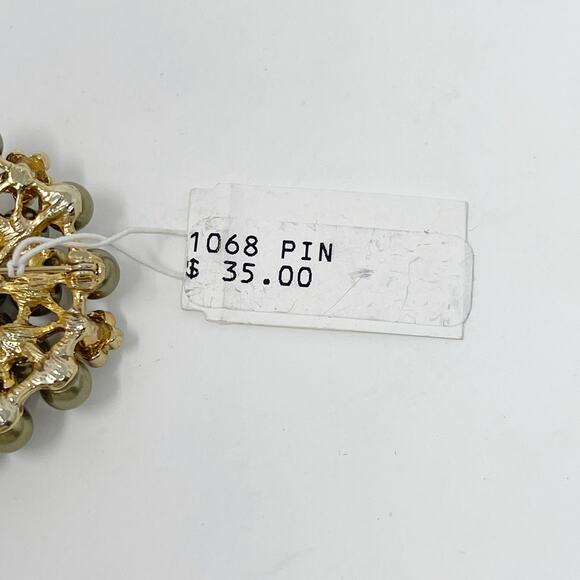 New Jokara Floral Gemstone and Beaded Brooch Pin Green Sage Gemstone - Picture 5 of 6